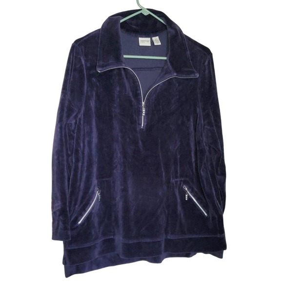 Zenergy Chico's Size L 2 purple Soft Velvet Zip Sweatshirt Jacket Pockets Bling - Picture 7 of 11